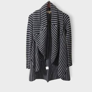 Lineamaglia Italy Wool Alpaca Blend Drape Front Cardigan Black Grey Stripe Sz Sm